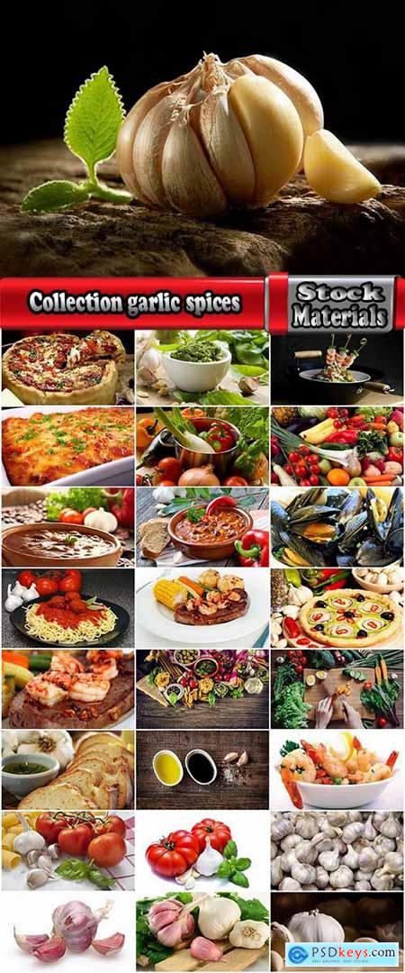 Collection garlic smell seasoning spices grain root vegetables dishes with garlic spicy food 25 HQ Jpeg