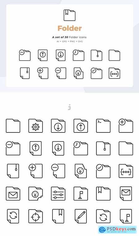 Basic line - 30 Folder and Document Icons