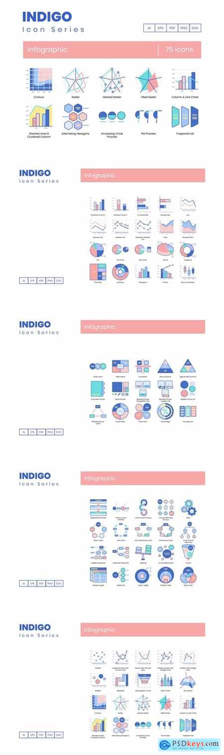 75 Infographic Icons Indigo Series