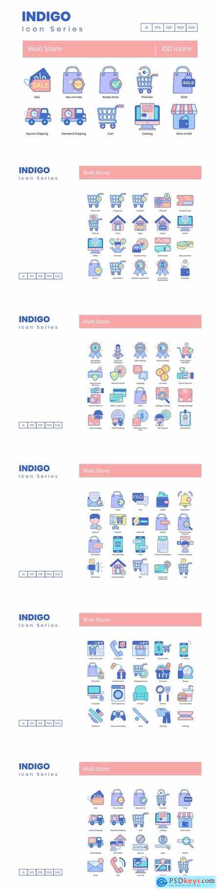 100 Web Store Icons Indigo Series