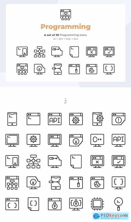 Basic line - 30 Programming Icons