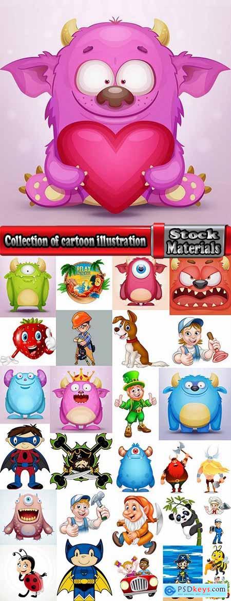 Collection of cartoon illustration for print on t-shirt comic things people animal caricature 2-29 EPS