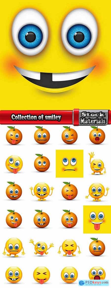 Collection of smiley orange mandarin yellow icon funny character 25 EPS