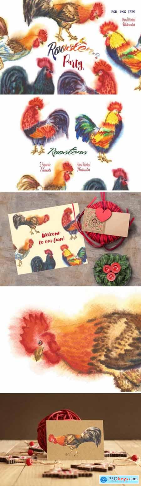 Watercolor Roosters