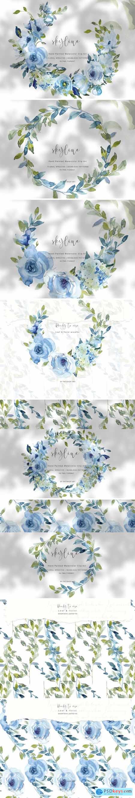Hand Painted WatercolorFloral Wreath Set