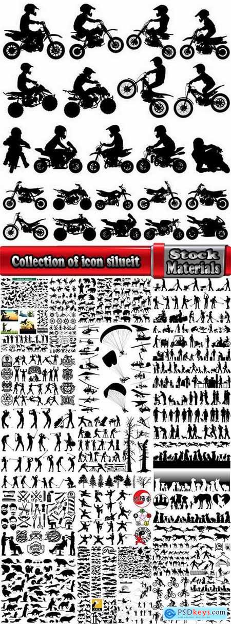 Collection of icon silueit person pet sport flat black and white vector image 25 EPS