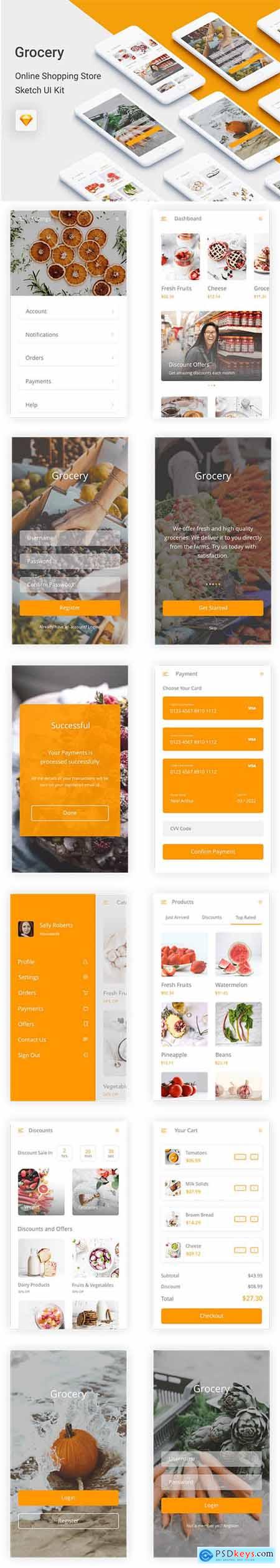 Grocery - Online Shopping Store UI Kit for Sketch