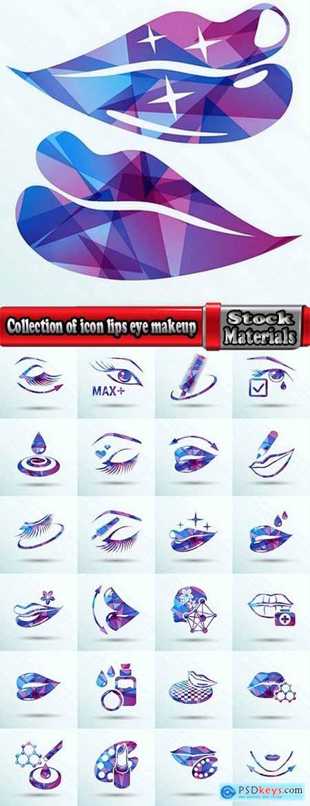 Collection of icon lips eye makeup eyelash care logo 25 EPS