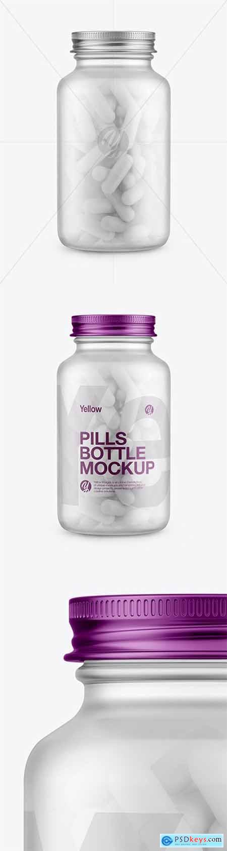 Frosted Glass Bottle With Pills Mockup