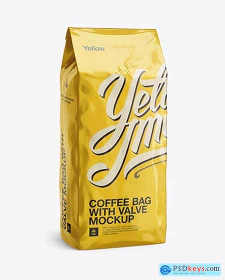2,5 kg Foil Coffee Bag With Valve Mockup - Half-Turned View