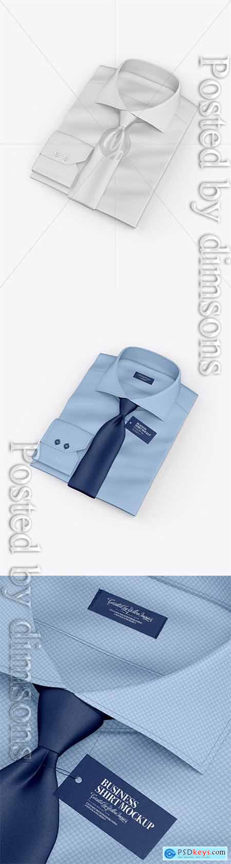 Folded Shirt With Tie Mockup - Half Side View (High-Angle Shot)