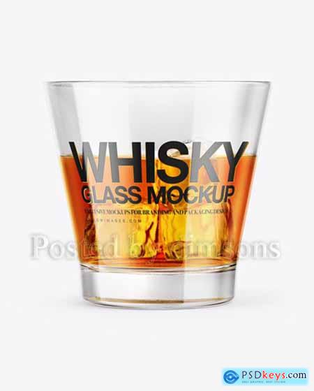 Whisky Glass w Ice Cubes Mockup