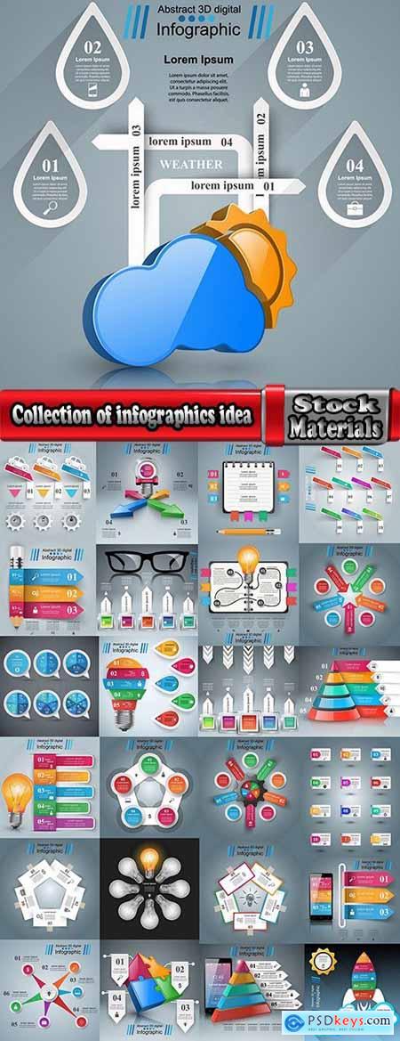 Collection of infographics idea light bulb turn based strategy for business success 25 EPS