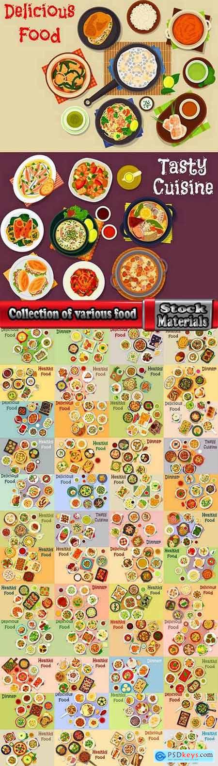 Collection of various food dishes banner flyer meal menu card cover 25 EPS