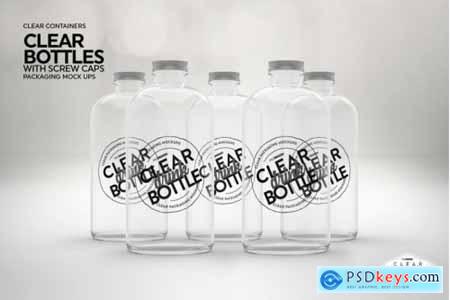 Clear Bottles with Screw Caps Packaging Mockup