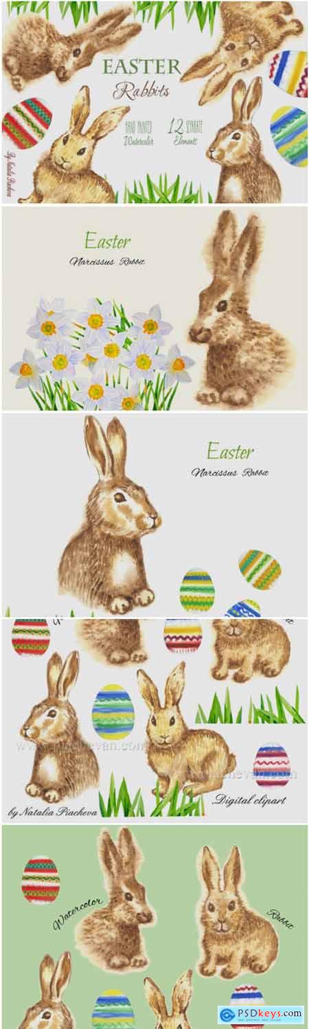 Easter Rabbits Watercolor Clipart 1412966