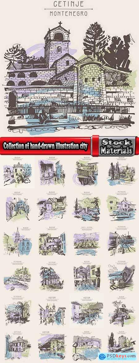 Collection of hand-drawn illustration city in the world building construction 25 EPS