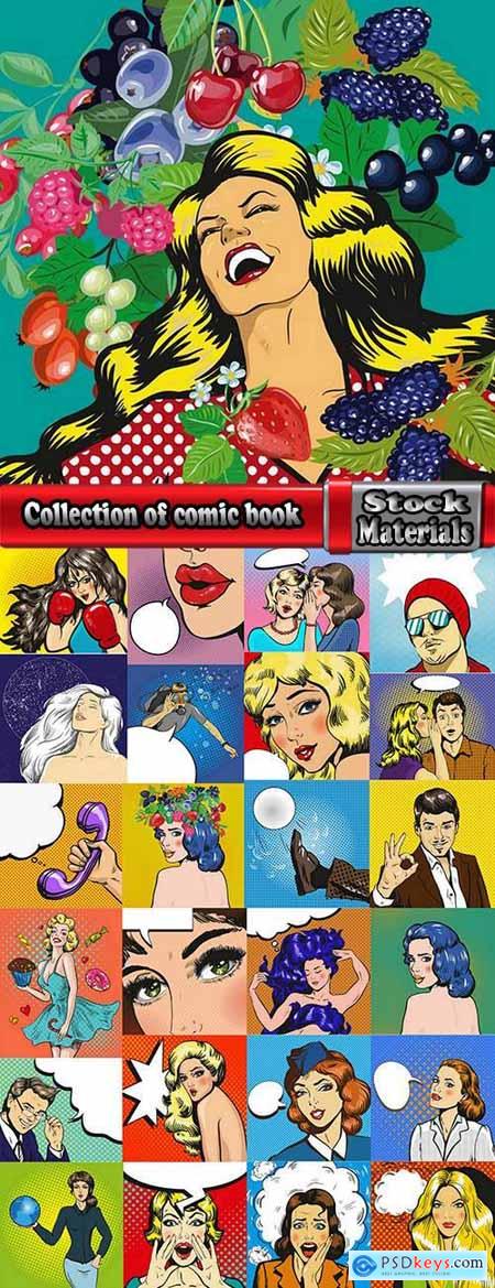 Collection of comic book illustration girl woman with different emotions and thoughts 4-25 EPS