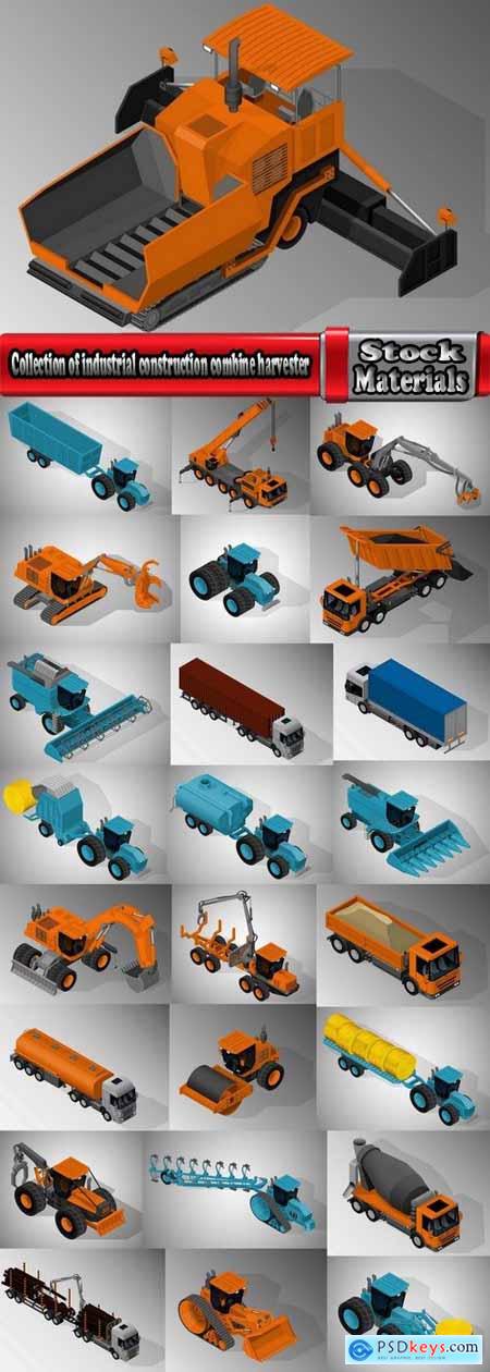 Collection of industrial and construction combine harvester tractor bulldozer excavator truck 25 EPS