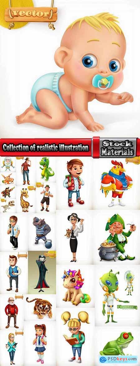 Collection of realistic illustration of a cartoon character to be printed on a postcard 25 EPS