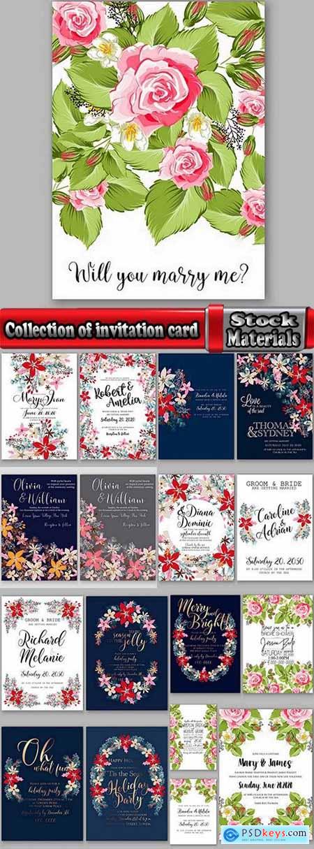 Collection of invitation card for the wedding celebration card with flowers 18 EPS