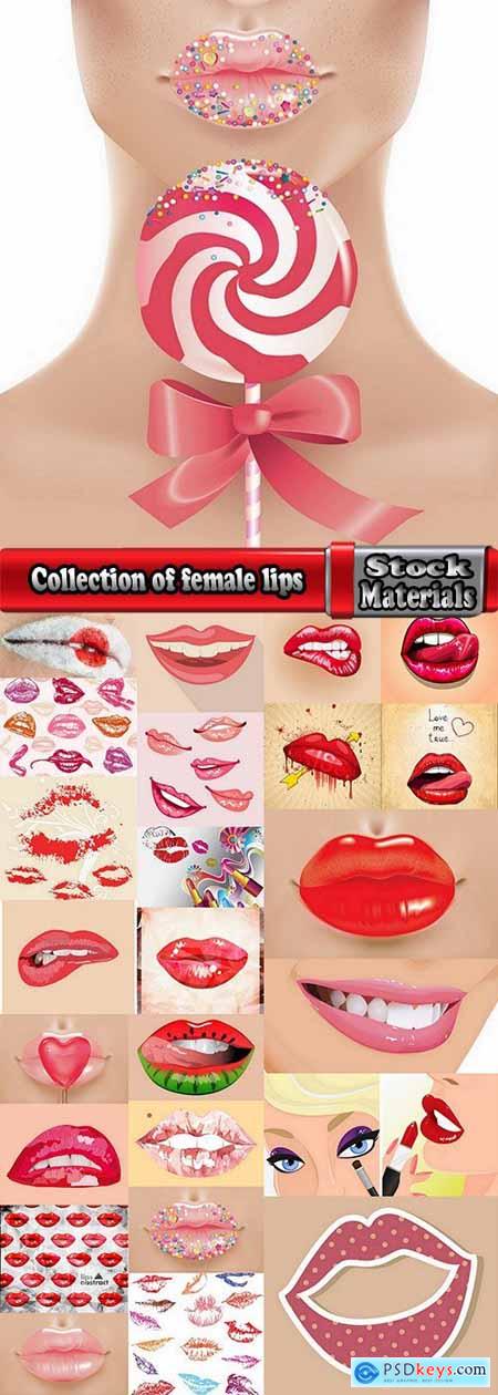 Collection of female lips glamor beauty makeup lipstick smile 25 EPS