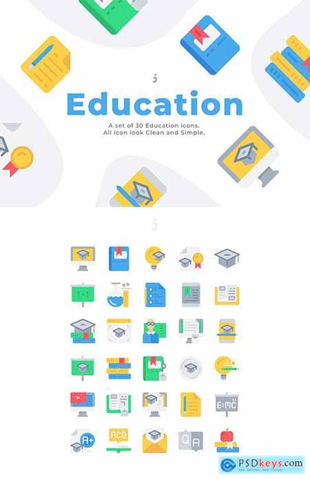 30 Education and Learning Icons - Flat