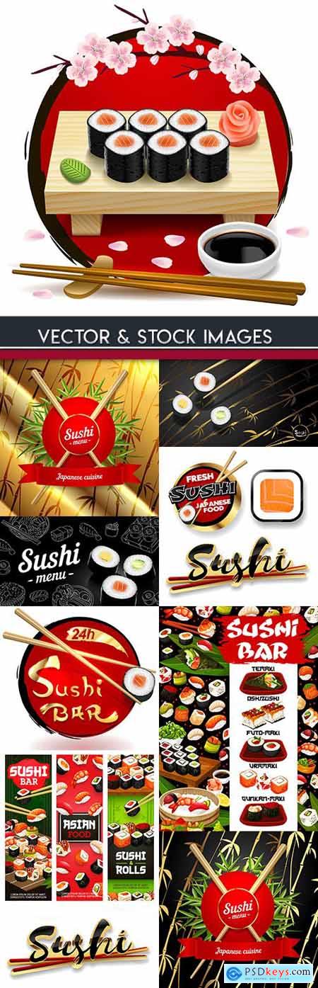 Sushi menu Japanese restaurant seafood and chopsticks