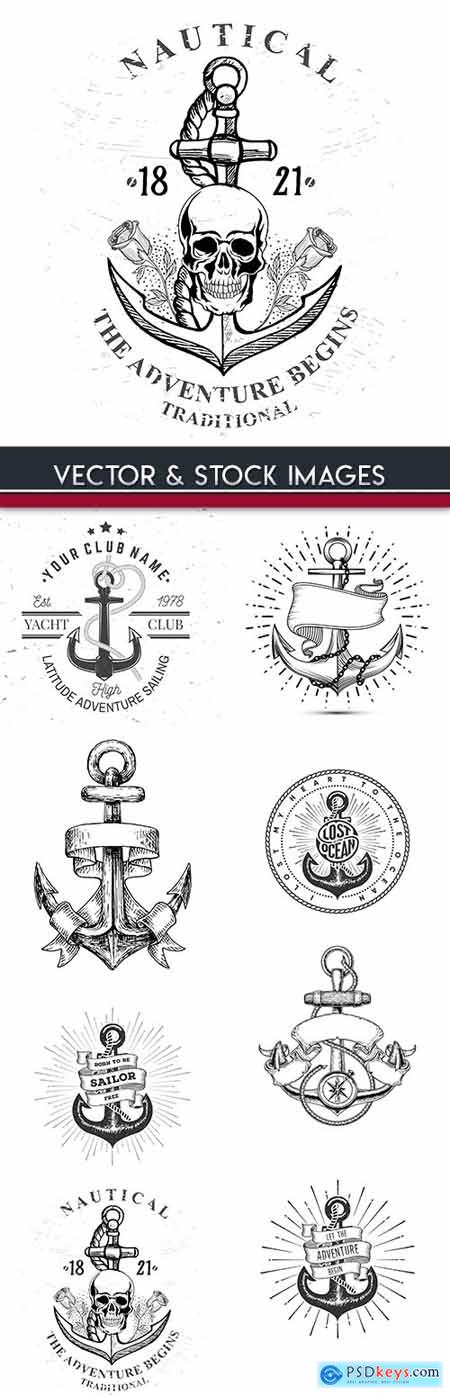 Sea anchor vintage drawn emblem tattoo design