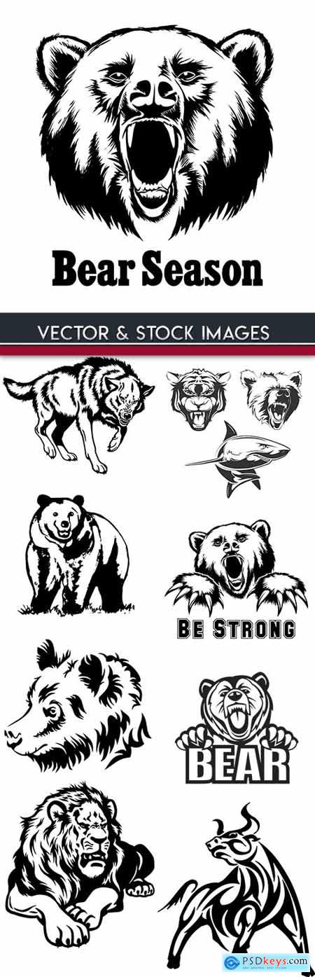 Bear and predatory animals emblem silhouette design
