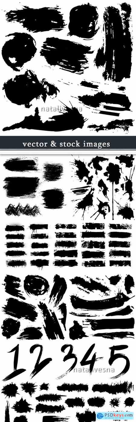 Grunge black ink brush strokes big collection elements 12