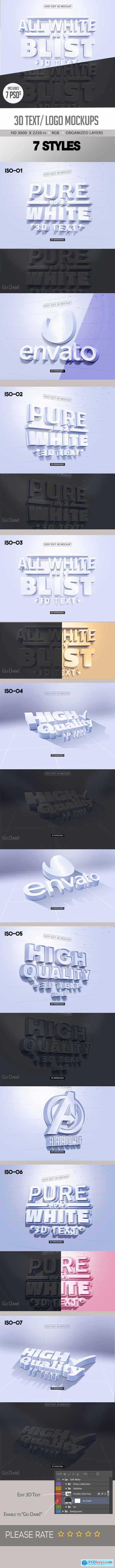 Pure White 3D Text Logo Mock up 23888803