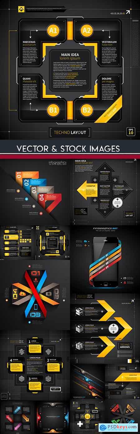Business infographics options black elements collection 67