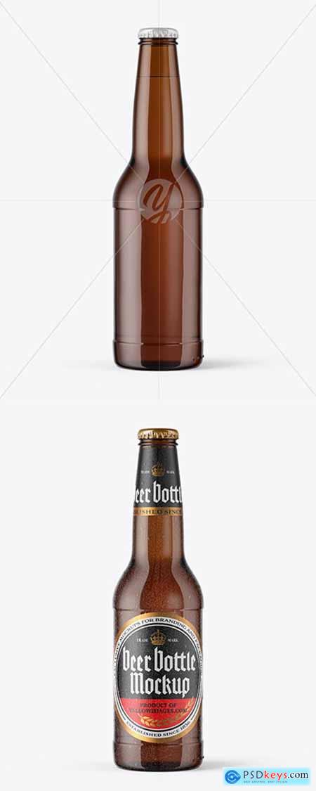 Amber Beer Bottle With Condensation Mockup