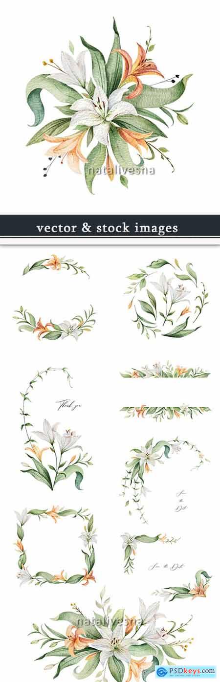 Watercolor lilies decorative design flower invitation