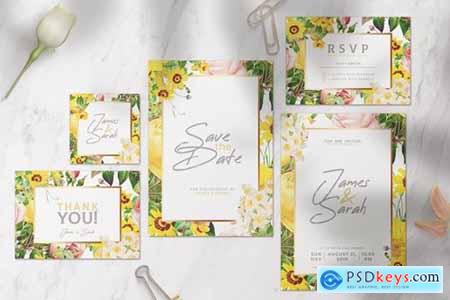 Wedding Invitation with Colorful Flowers