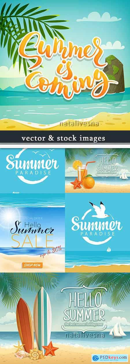 Summer tropical beach design of illustration