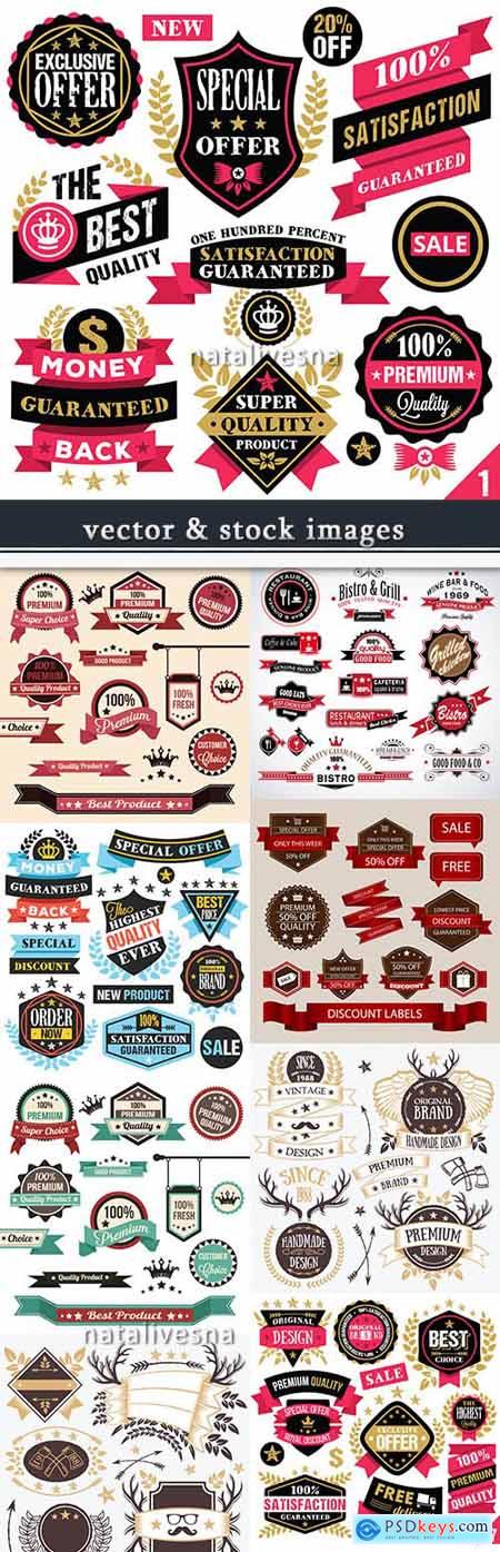 Vintage premium quality labels ribbons and badges