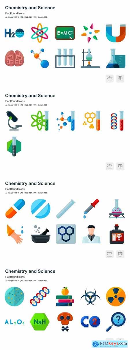 Chemistry and Laboratory Flat Colored Icons