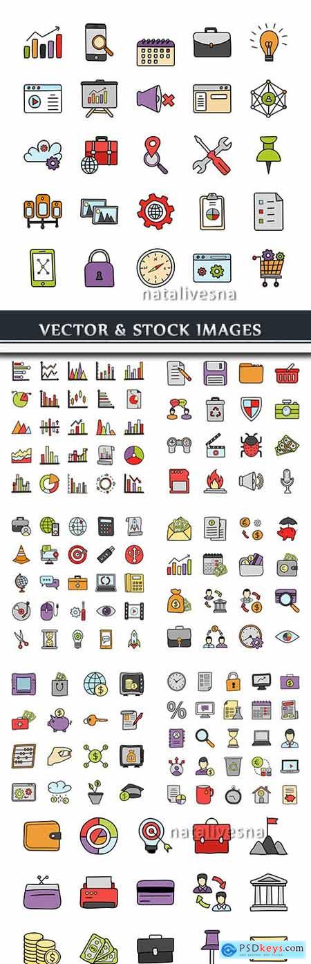 Finance and objects vector collection icon of drawn