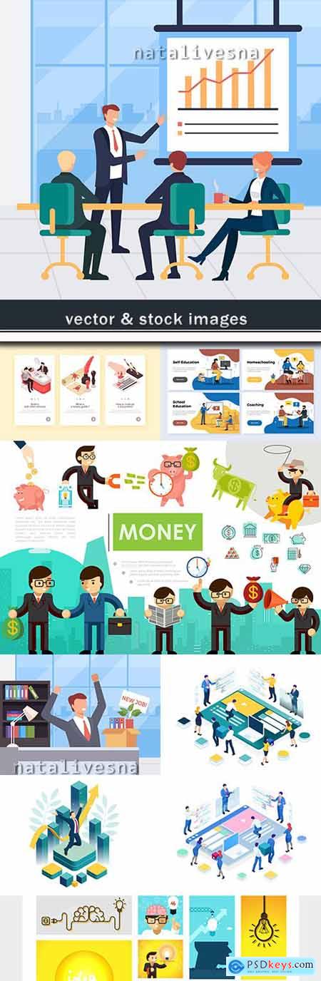 Business successful team work isometric and flat style