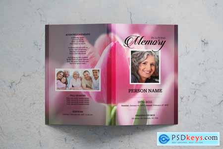 Pink tulip funeral program template 233873