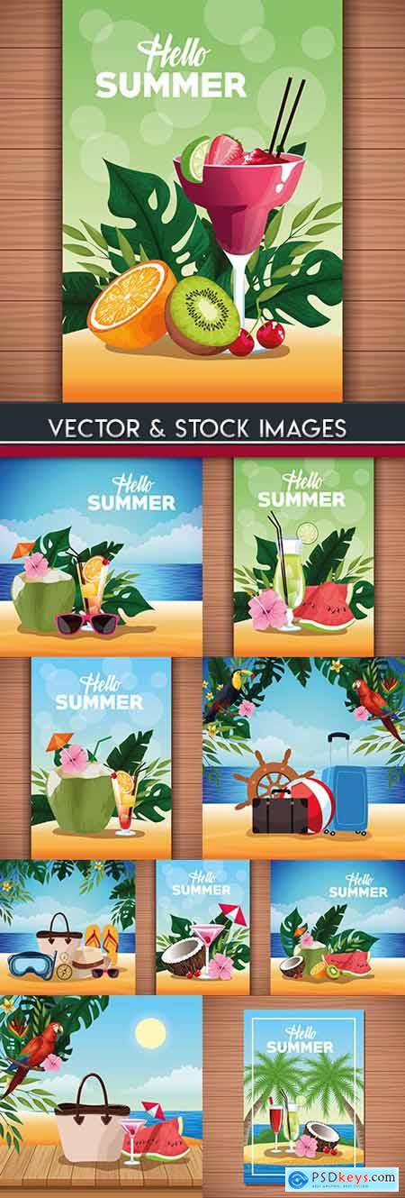 Hello summer beach travel and poster illustration design