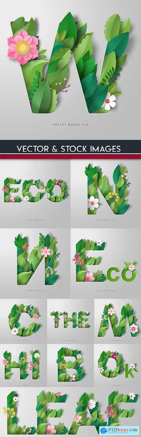 3D alphabet with decorative flowers and leaves