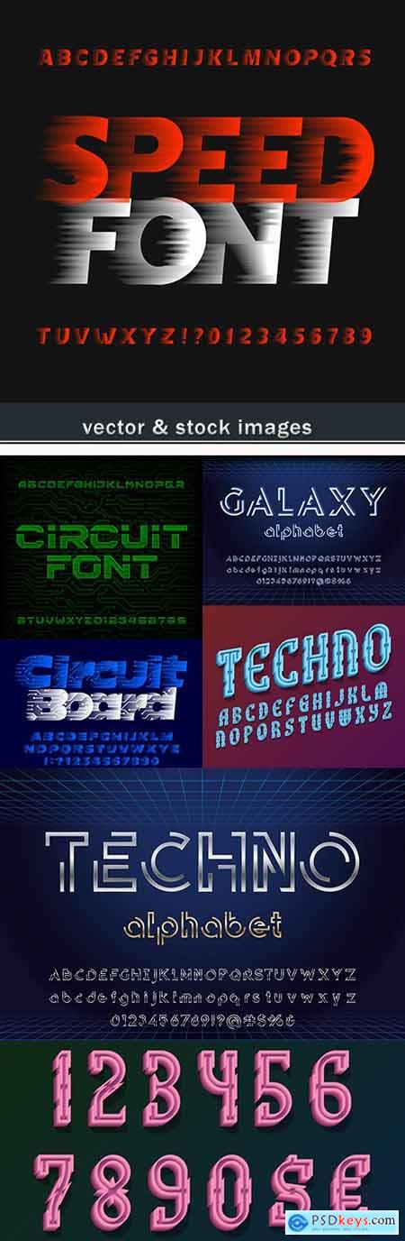 Abstract techno font and figures for creative design