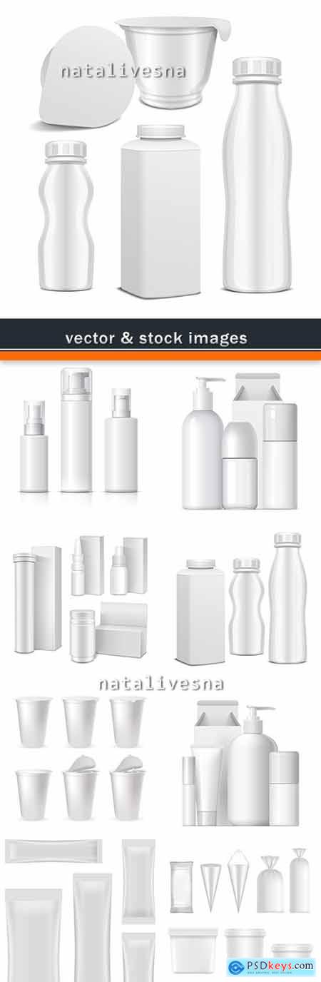 Plastic container and bottles 3D illustration template model