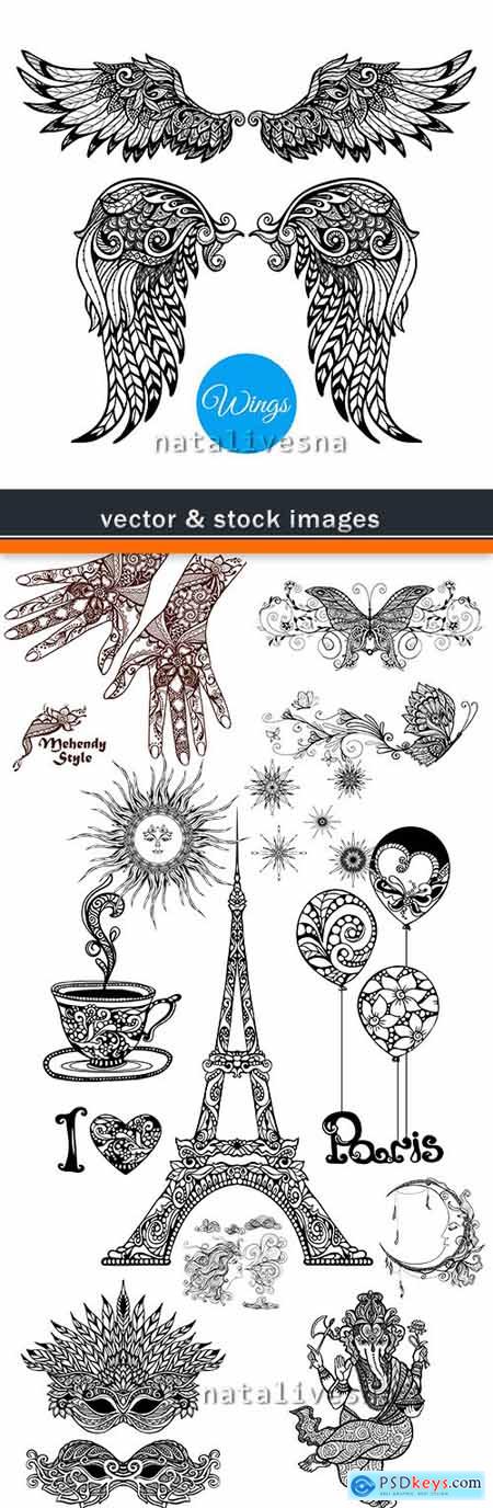 Vintage decorative elements of tattoos and emblems