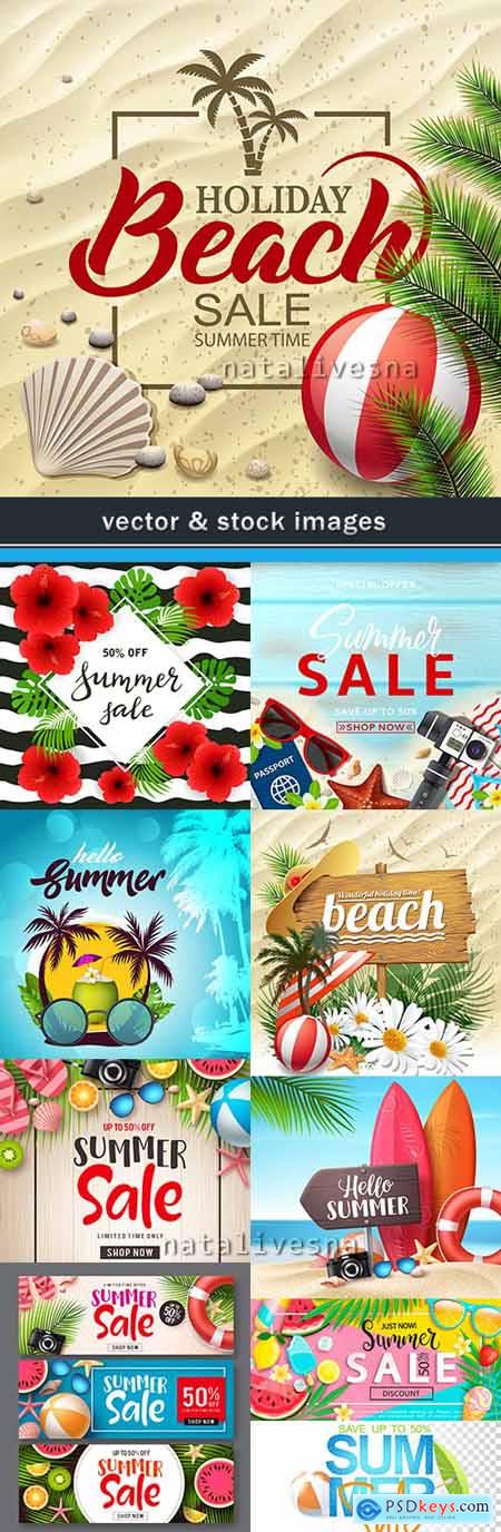Summer sales and discounts vector decorative illustrations