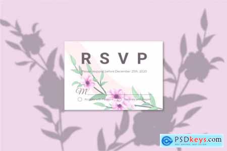 Elegant Watercolor Floral Wedding Invitation Set of Anemone Flowers