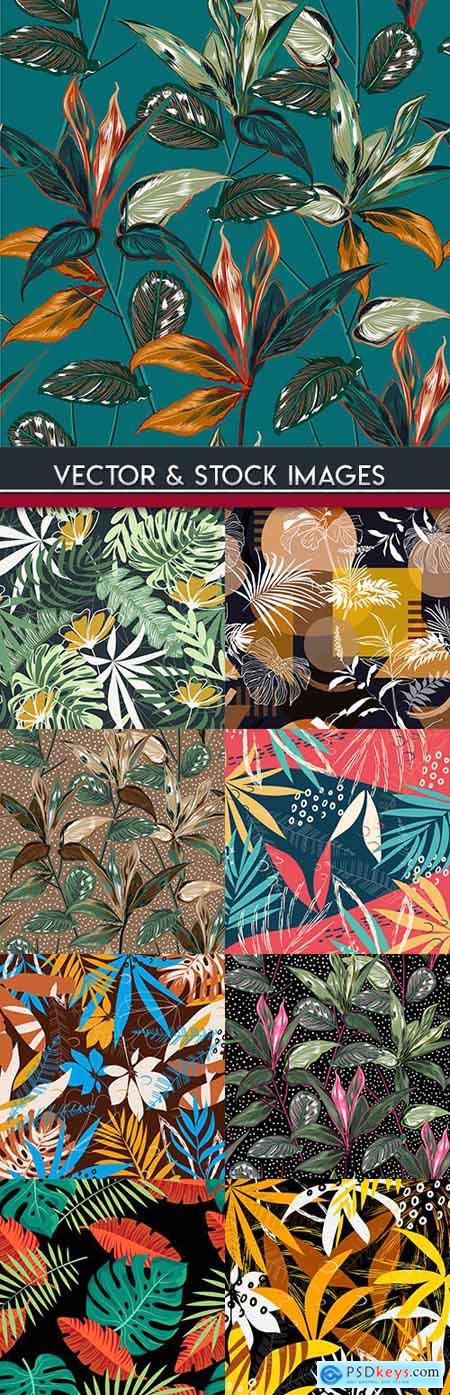 Summer exotic and flower seamless patterns